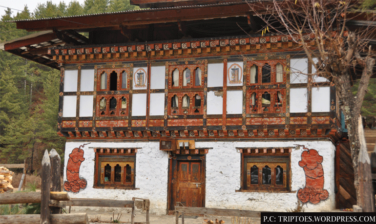 Typical traditional Bhutanese house